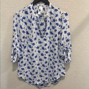 Society girl Blue Elephant Print Blouse size M